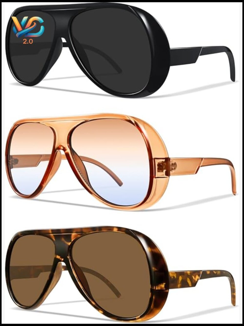 Retro Oversized Square Aviator Sunglasses UV400 Protection Driving Outdoor